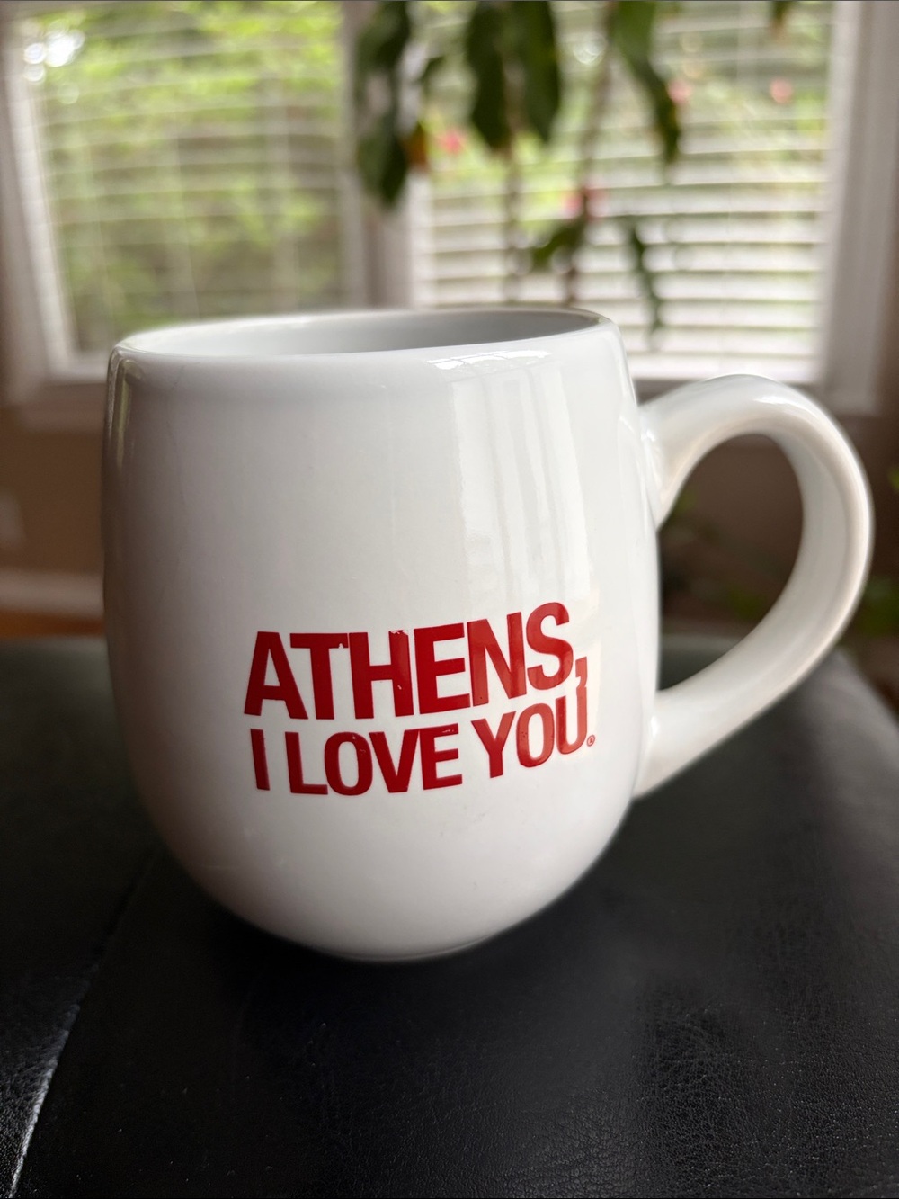 White Ceramic 'ATHENS I LOVE YOU' Mug with Red Text